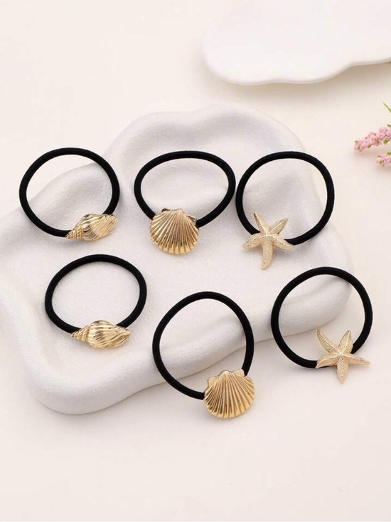 Other - Gold Shell & Starfish Hair Ties - Pack of 6